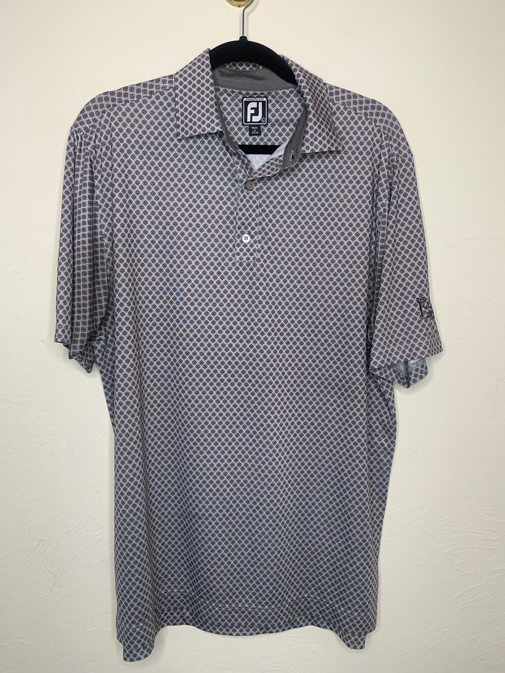 FootJoy Gray Blue Red Medallion Athletic Fit Polo Shirt Sz XL